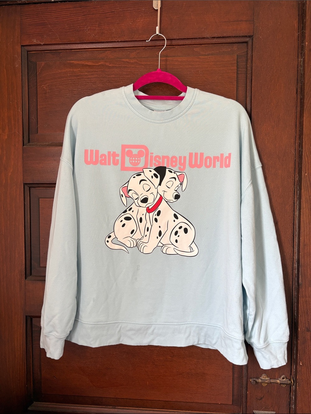 Disney Light Blue Sweatshirt with Pink Disney Logo 101 Dalmatian’s